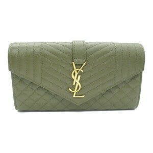 Saint Laurent Leather Bifold Long Wallet Khaki Green Wallet